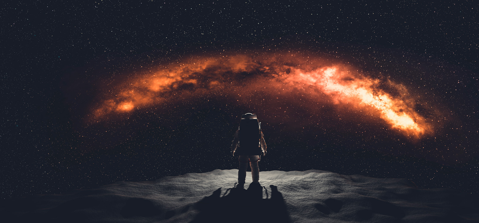 Astronaut a zářící hvězdná obloha